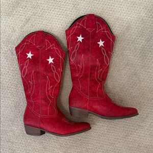 Crimson Cowboy Boots with Star Design